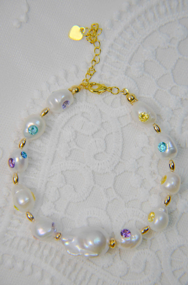 Colored Gemstone Pearl Bracelet