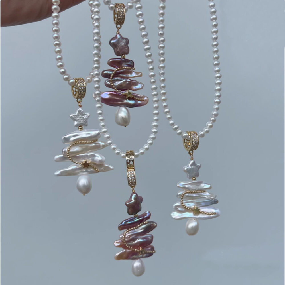 Baroque Christmas Tree Pearl Pendant1