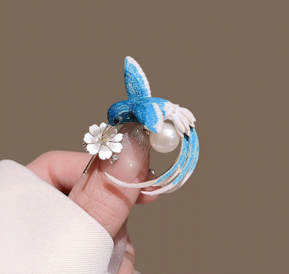 Blue Enamel painted bird brooch