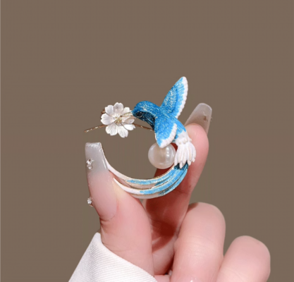 Blue Enamel painted bird brooch2