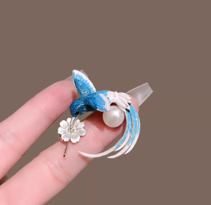 Blue Enamel painted bird brooch3
