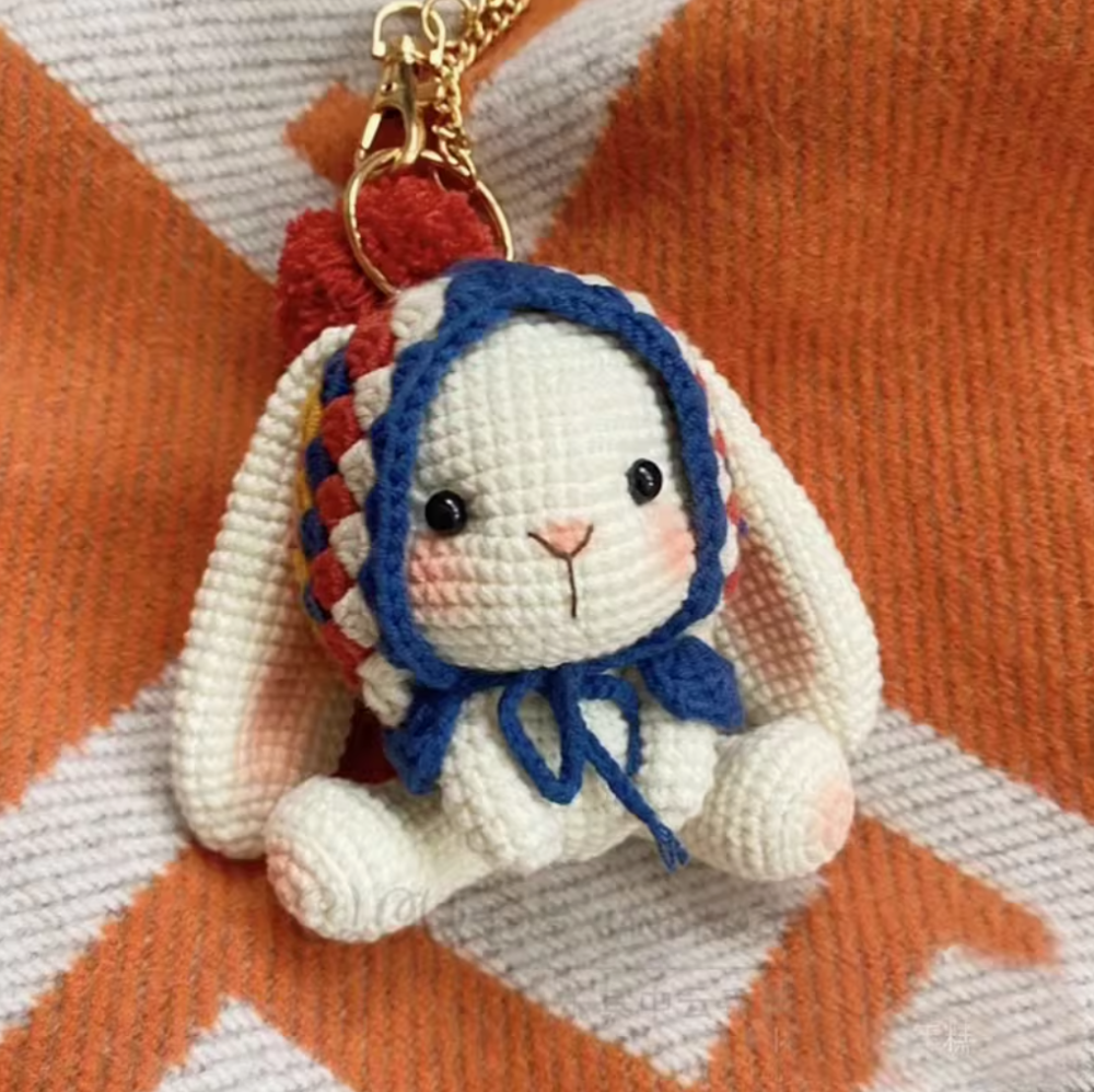 Blue and red hat lop eared rabbit pendant