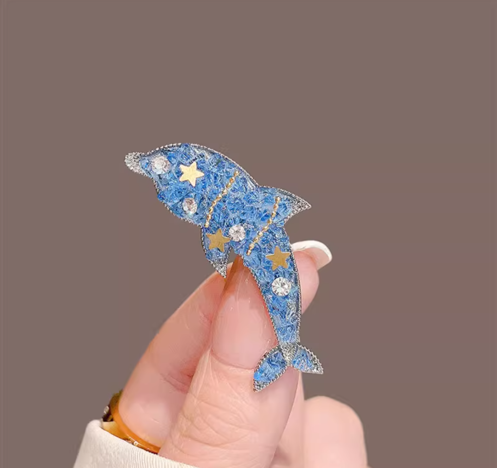 Dreamy Blue Crystal Dolphin Brooch1
