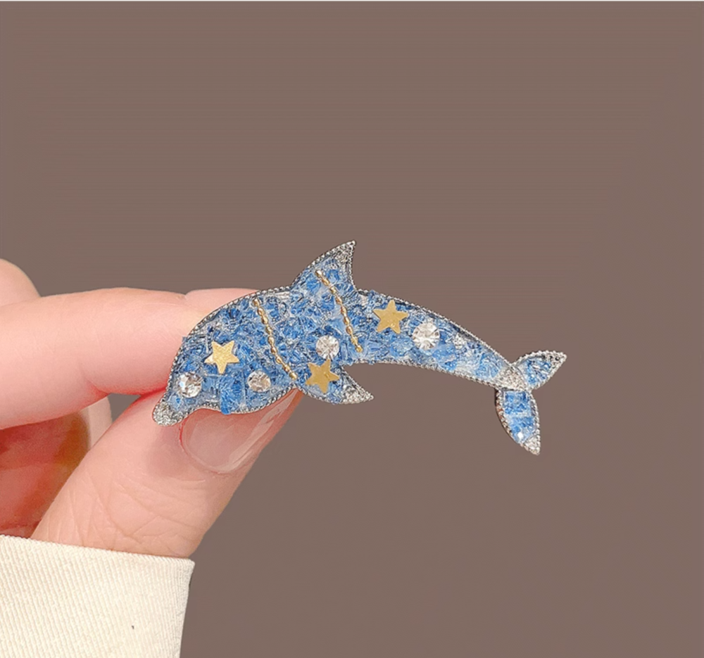 Dreamy Blue Crystal Dolphin Brooch2