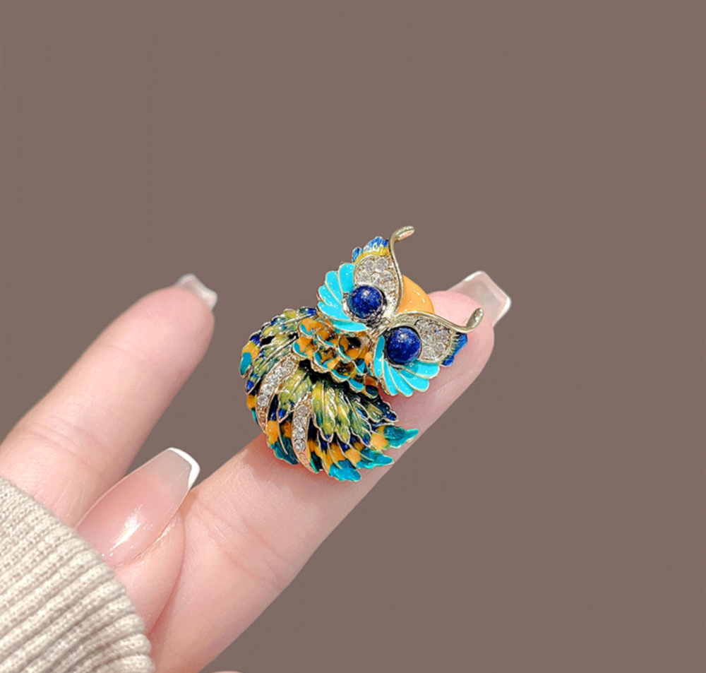 Enamel Painted Owl Brooch3
