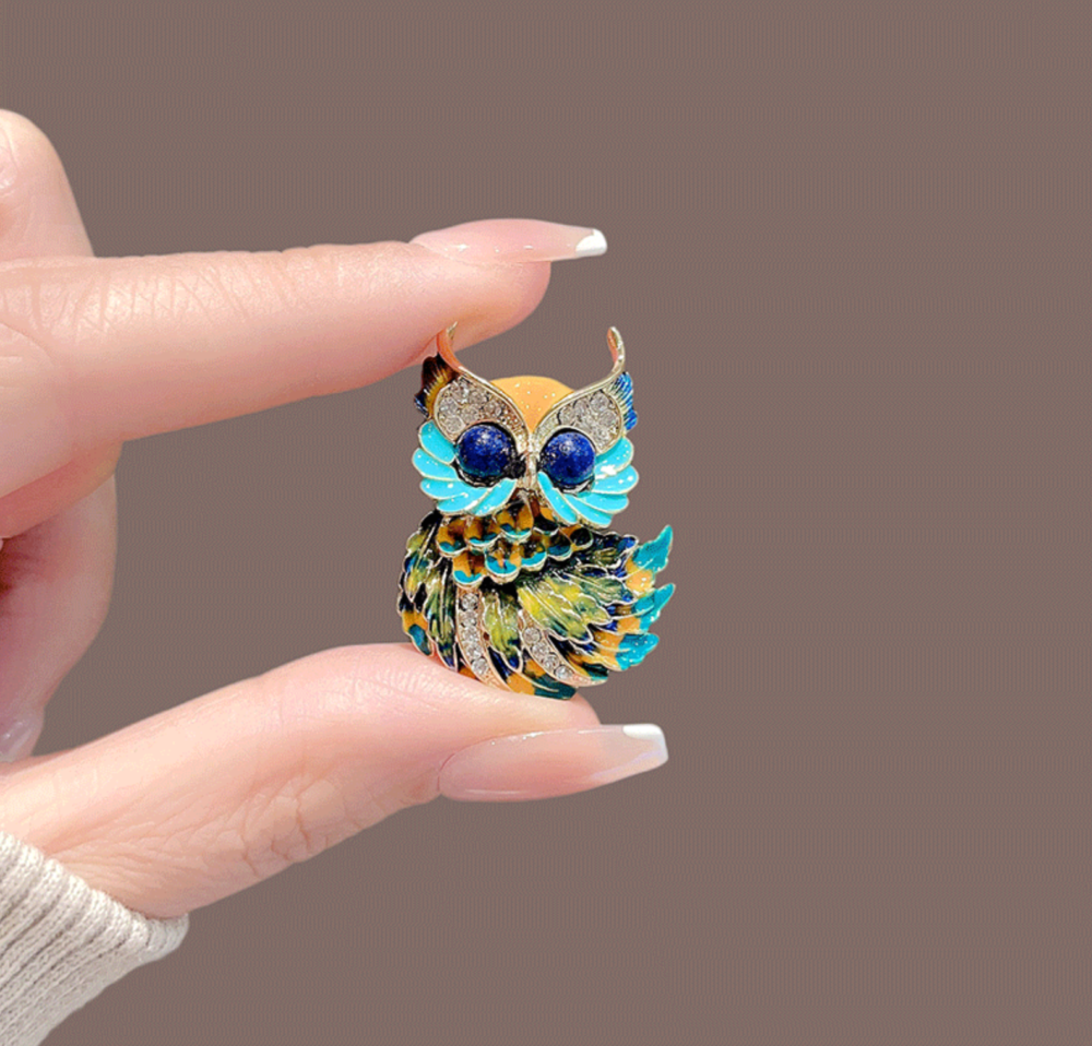 Enamel Painted Owl Brooch4