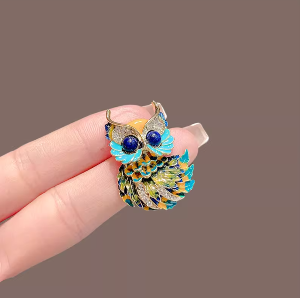 Enamel Painted Owl Brooch5