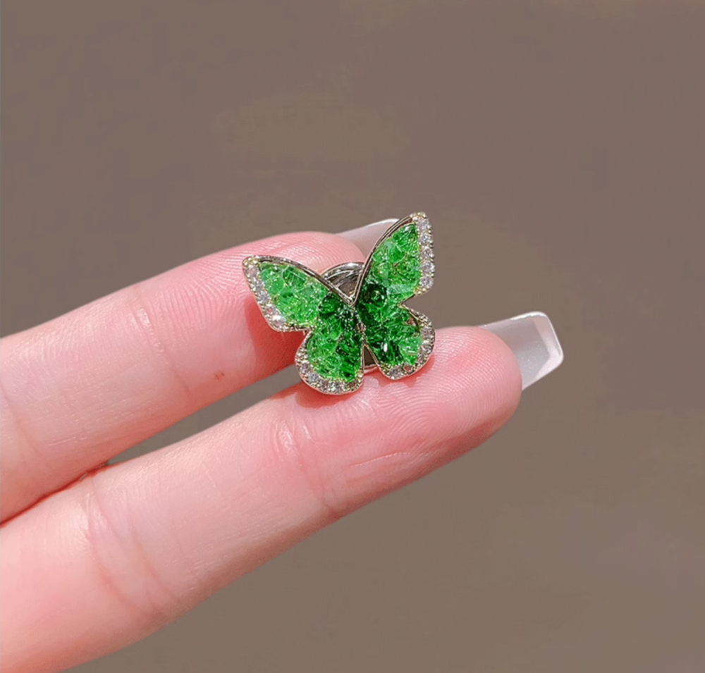 Green Crystal Clover Magnetic Brooch3