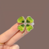 Green crystal four leaf clover brooch