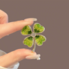 Green crystal four leaf clover brooch5