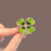 Green crystal four leaf clover brooch6
