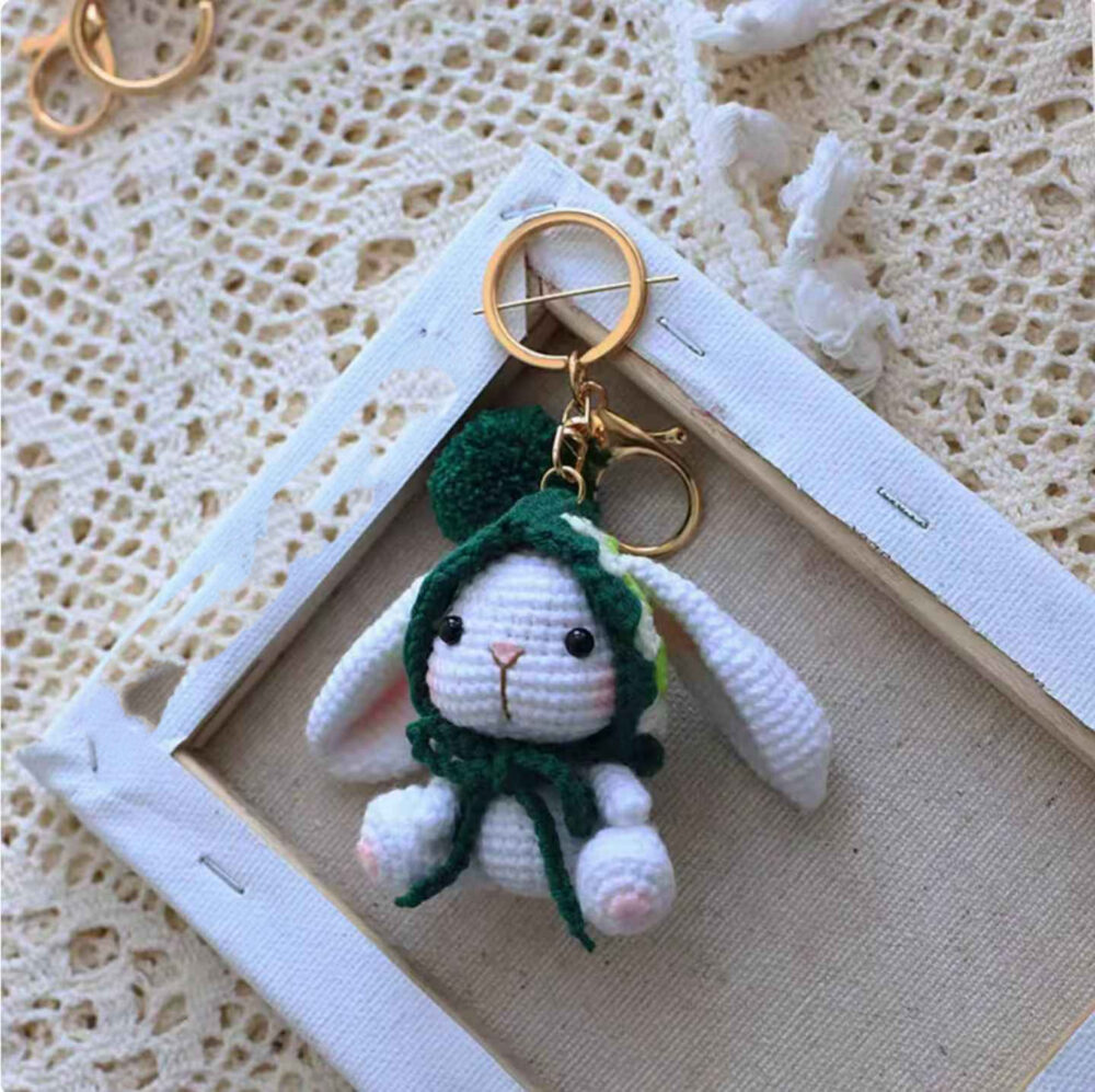 Green hat lop eared rabbit pendant