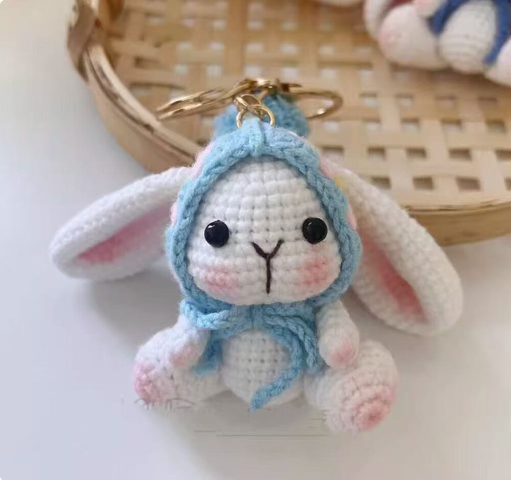 Light blue hat lop eared rabbit pendant