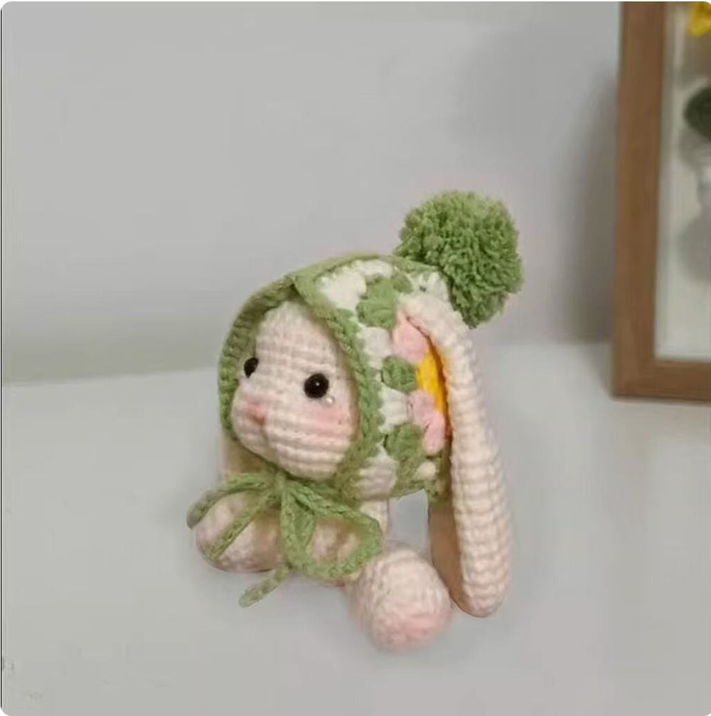 Light green hat lop eared rabbit pendant