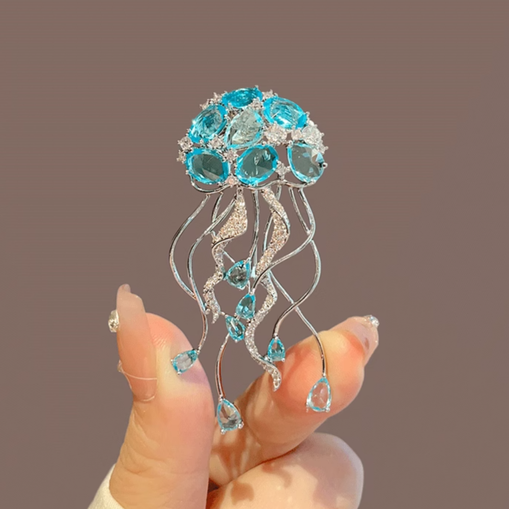 Ocean Inspired Crystal Jellyfish Pin with Dangling Rhinestones3