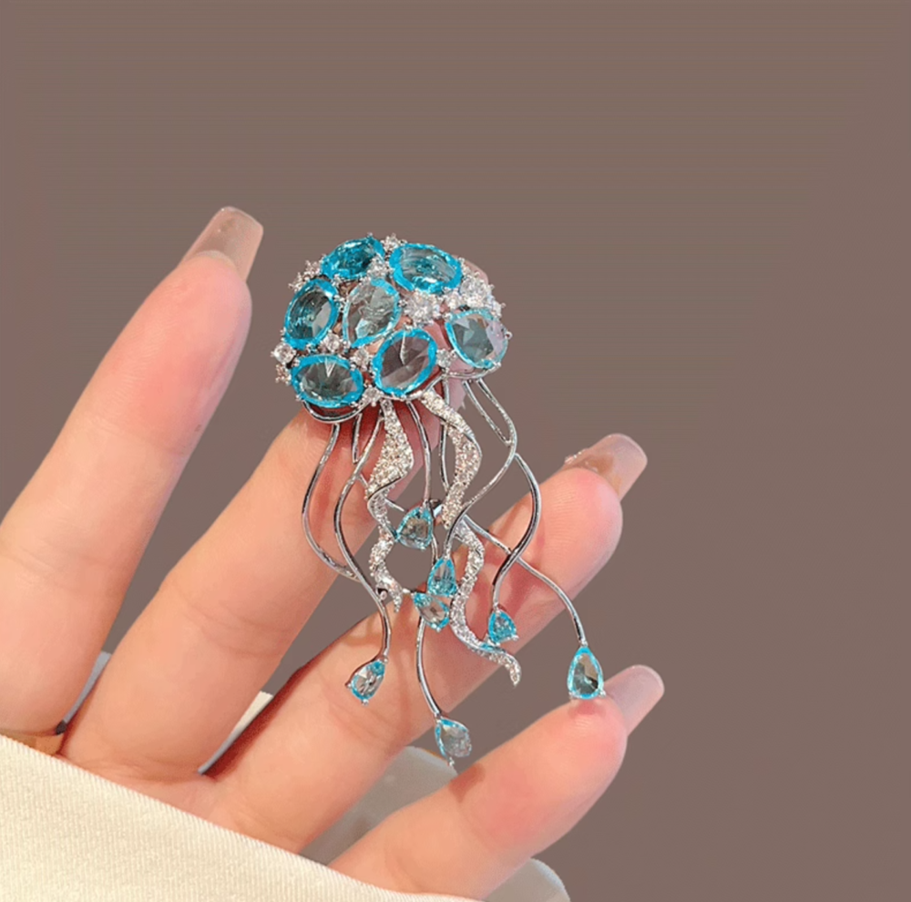 Ocean Inspired Crystal Jellyfish Pin with Dangling Rhinestones6