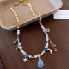 Celestial Pearl Necklace – Moon Star Teardrop Pendant2