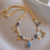 Celestial Pearl Necklace – Moon Star Teardrop Pendant4