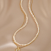 Double Layer Pearl Necklace with Rose PendantTiny Bead Choker Delicate Collarbone Chain5