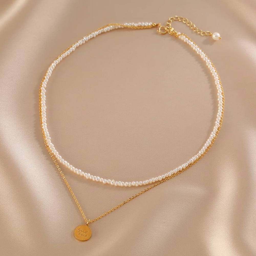 Double Layered Pearl Necklace Tiny Bead Choker Delicate Collarbone Chain1