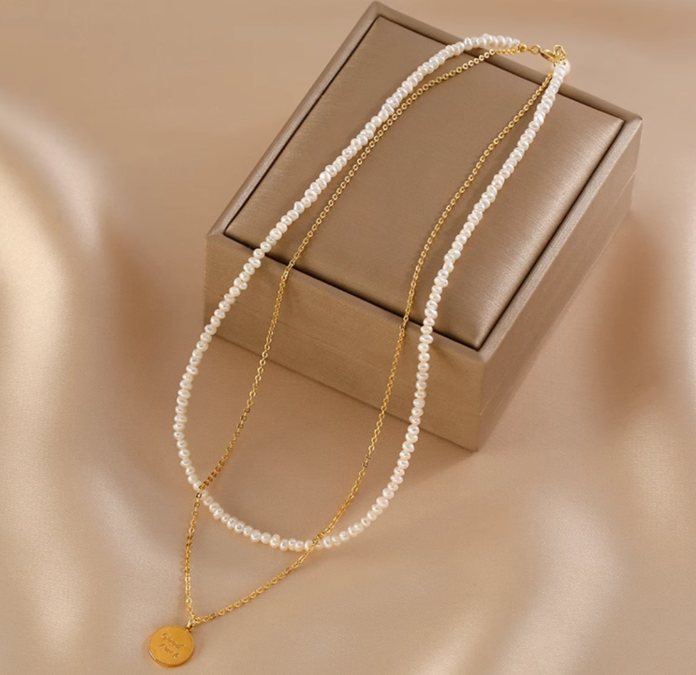 Double Layered Pearl Necklace Tiny Bead Choker Delicate Collarbone Chain2