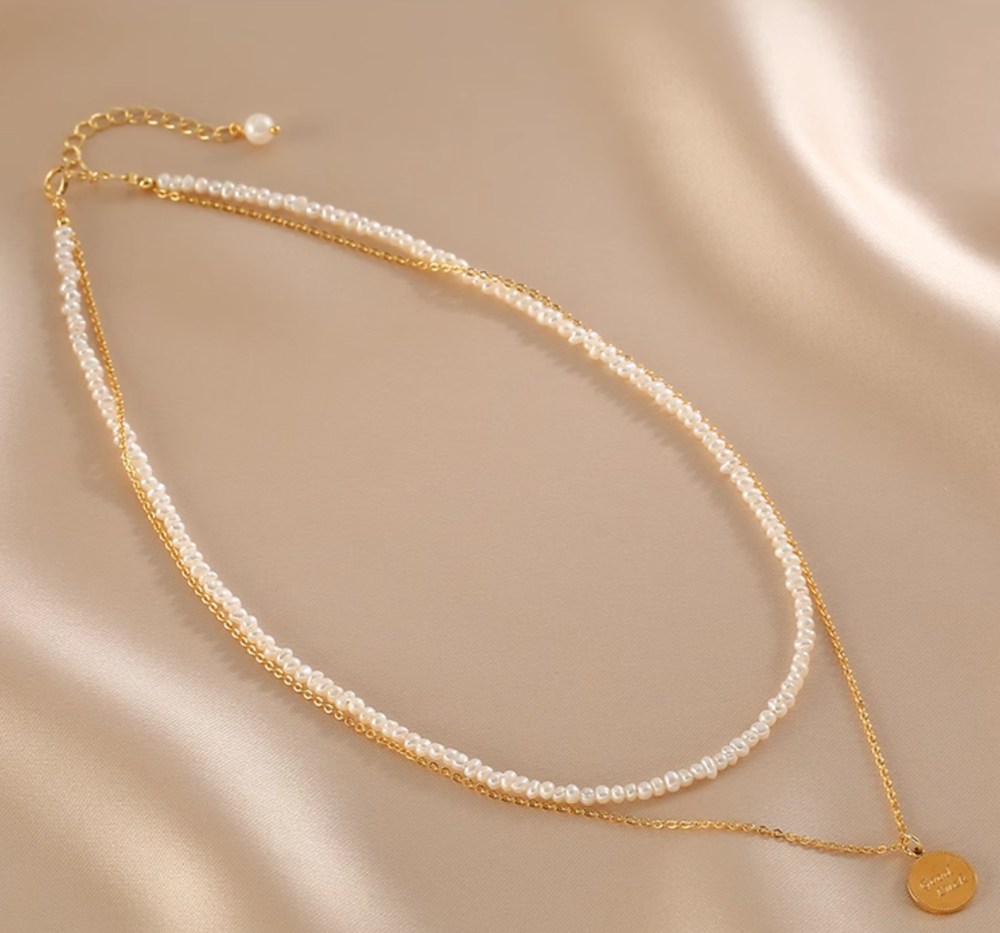 Double Layered Pearl Necklace Tiny Bead Choker Delicate Collarbone Chain3