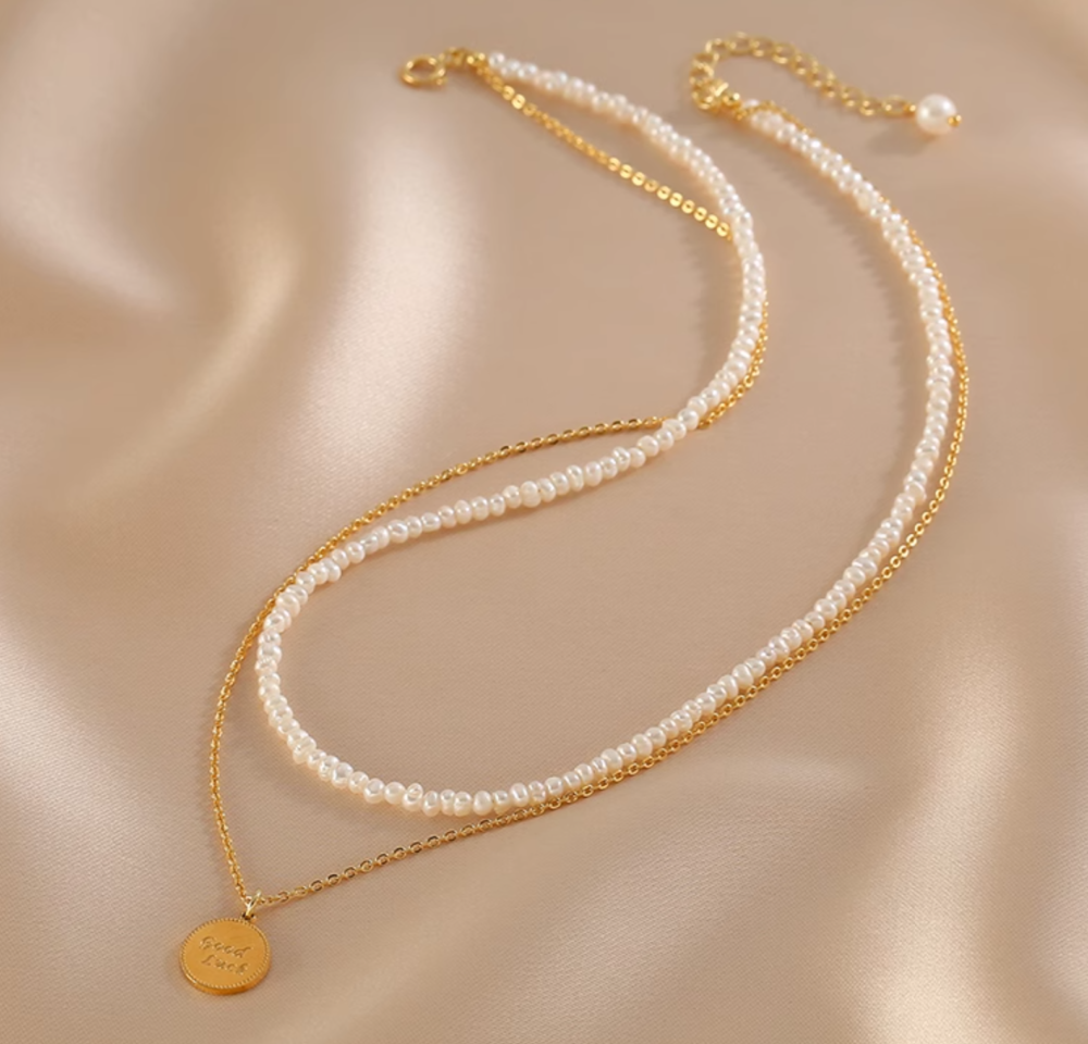Double Layered Pearl Necklace Tiny Bead Choker Delicate Collarbone Chain4