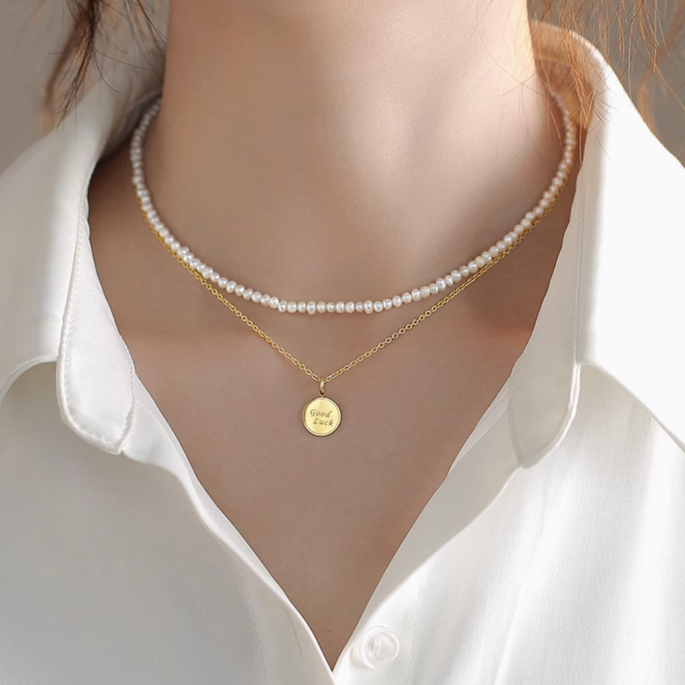 Double Layered Pearl Necklace Tiny Bead Choker Delicate Collarbone Chain6
